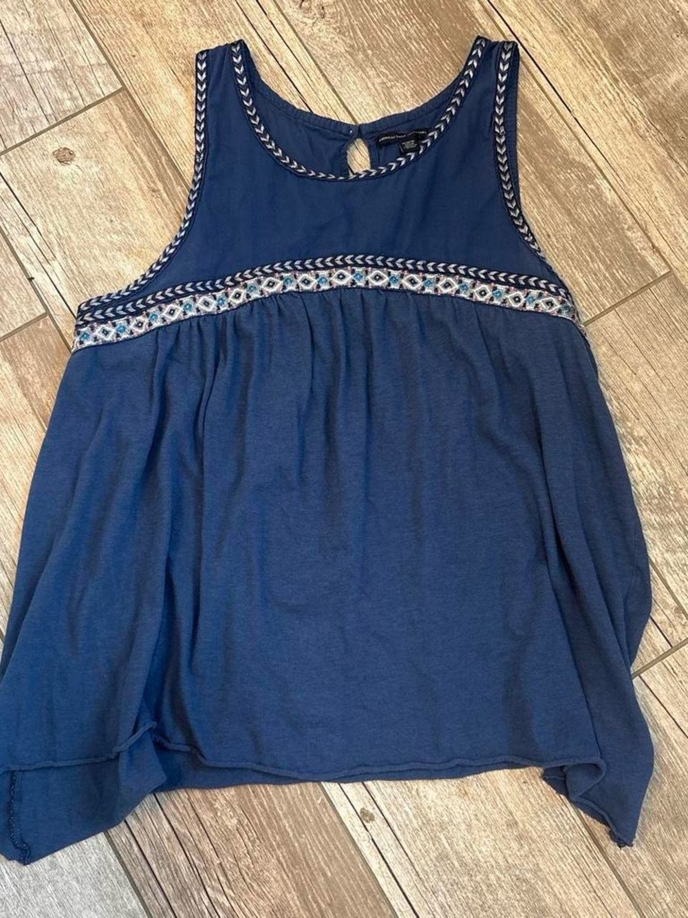 American Eagle Outfitters Navy Embroidered Trim Tank